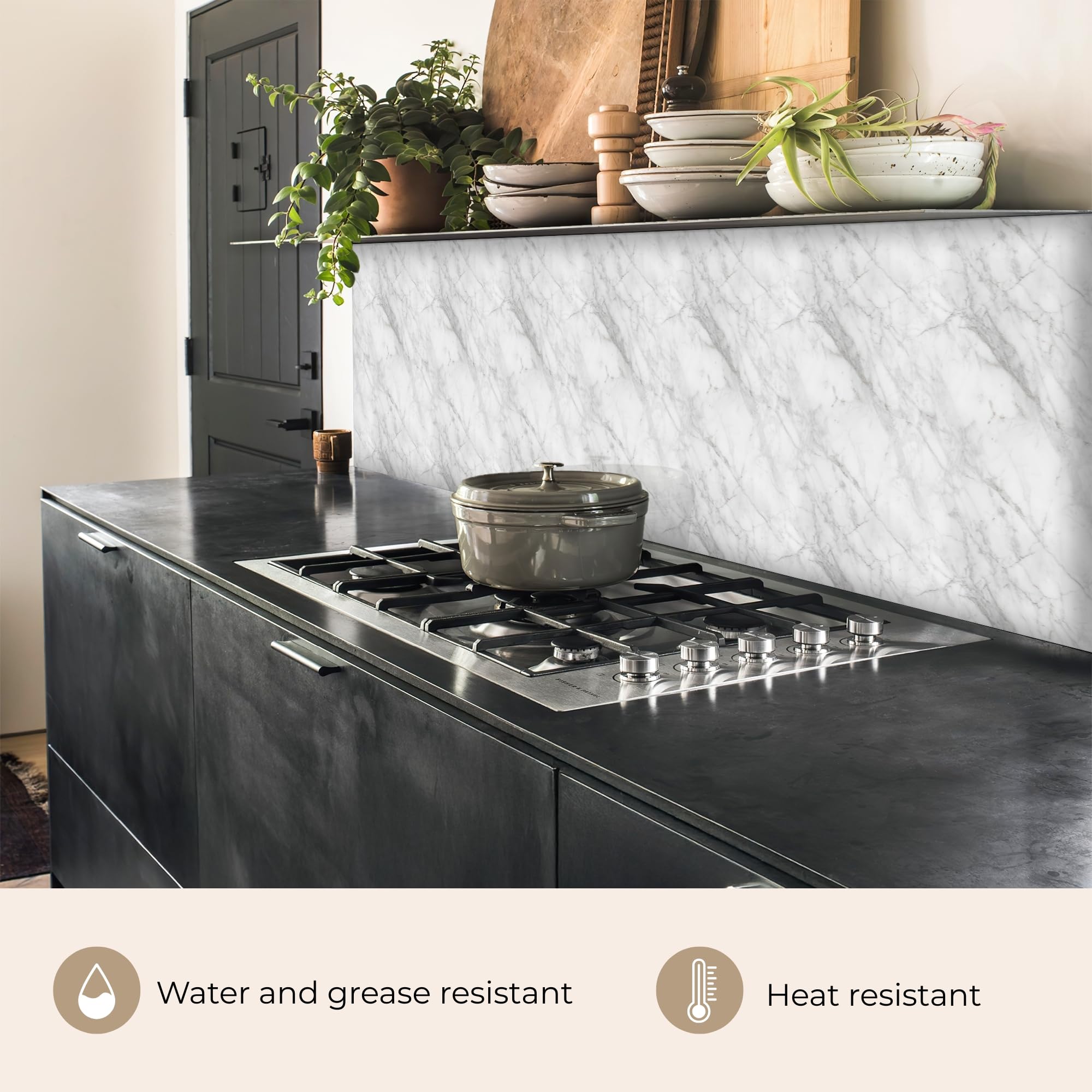 KitchenYeah© Paraschizzi Cucina Adesivo 60x500 cm Pannello Parete Paraspruzzi per Piano Cottura Classico - Marmo - Grigio