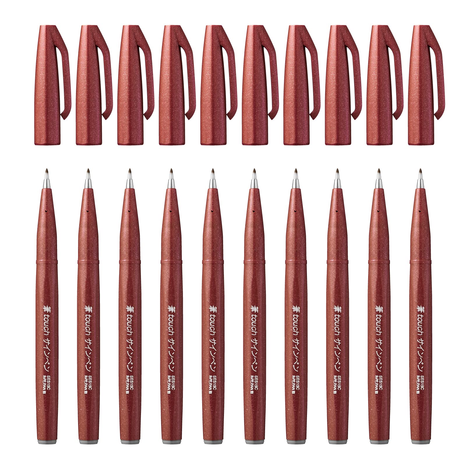 Pentel SES15C-E Lot de 10 Stylos-feutres Marron