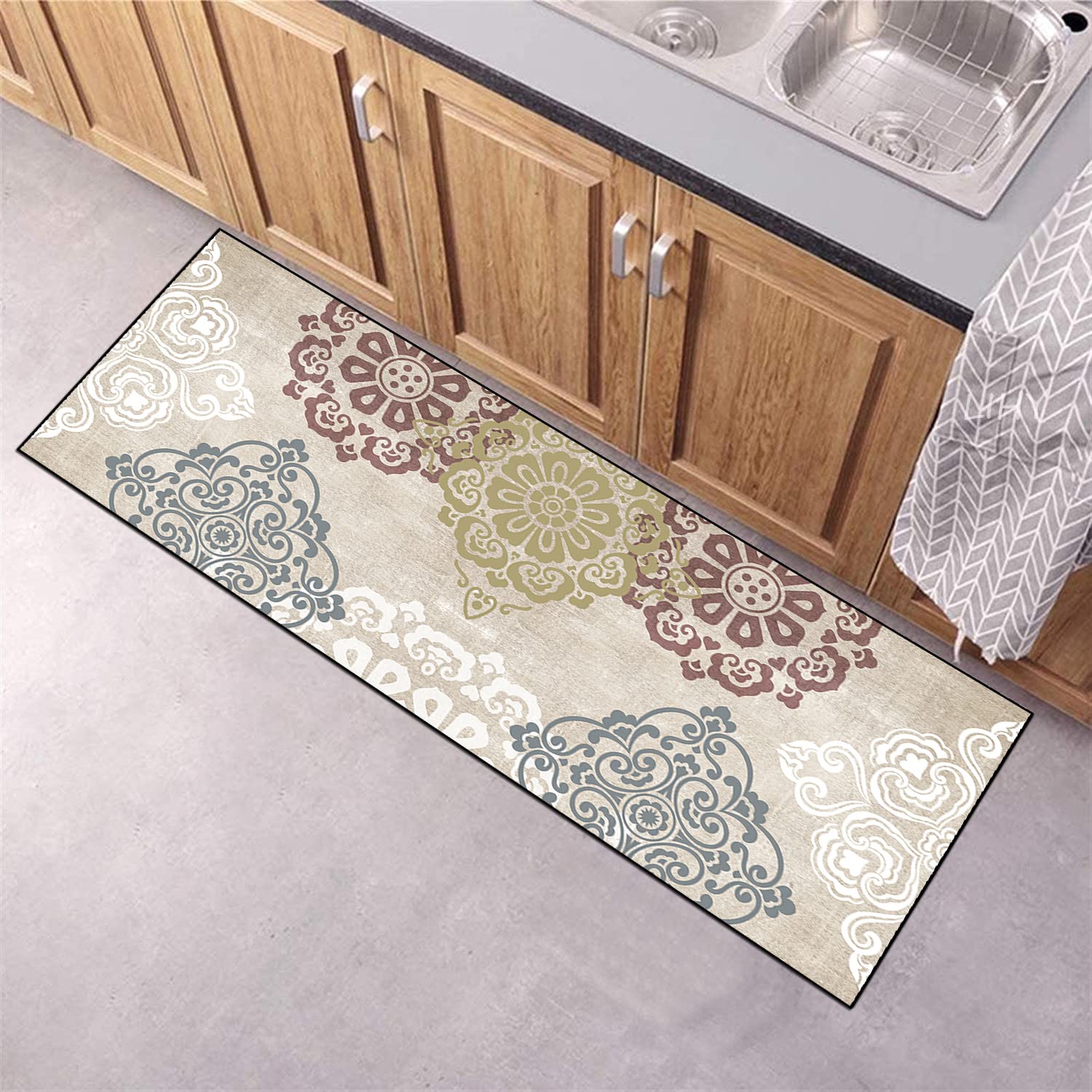 Teppich Läufer für Flur Küche rutschfest 110×450cm Modernes Vintage Nordisches Gemustertes Grau Teppichläufer Flurteppich Waschbar für Schlafzimmer Wohnzimmer, Breite 60cm/ 80cm/ 100cm/ 120cm