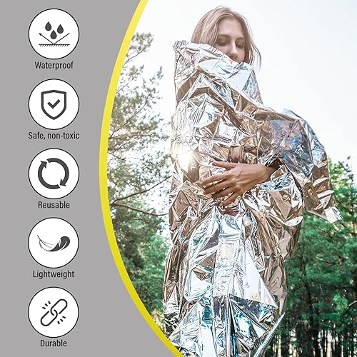 Miniatura 6 de Mantas de supervivencia - Cubierta de emergencia impermeable y resistente al viento, exterior reflectante, ayuda a retener el calor corporal, 12