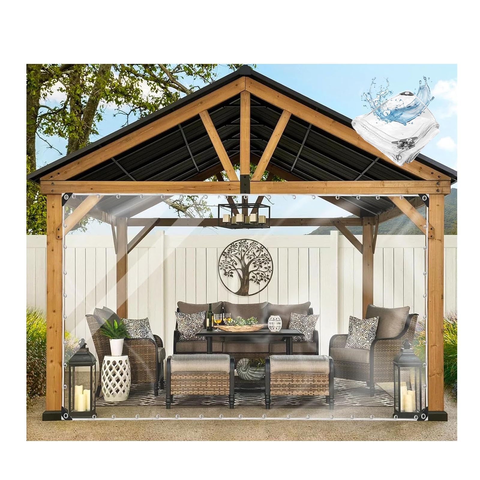Bâche transparente en PVC pour porche et terrasse afin de profiter du jardin sous la pluie