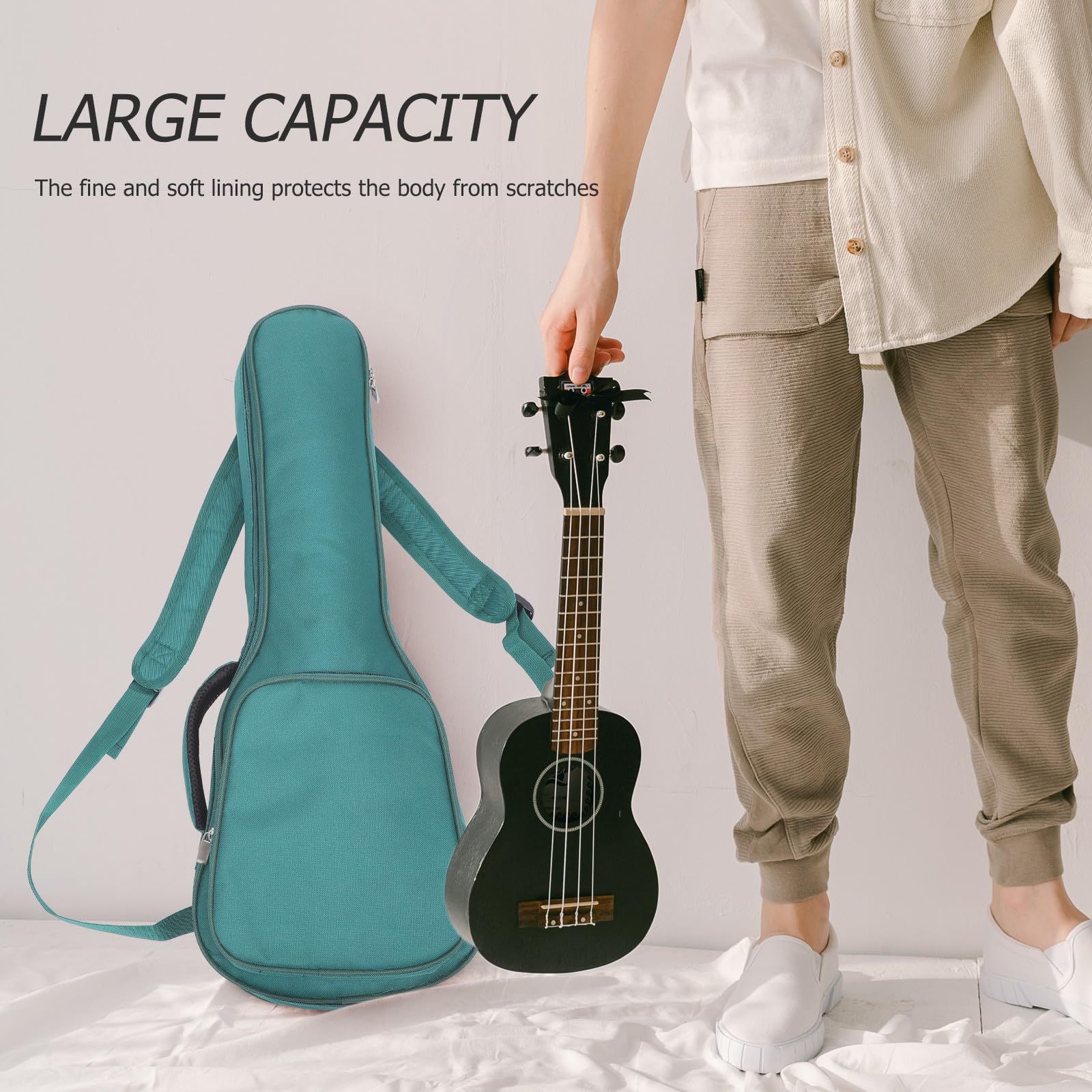 UKCOCO Borsa per Ukulele 26/27 Pollici Imbottita Oxford Verde, Custodia Portatile Leggera a 4 Corde Fodera Semplice, Accessorio Pratico e Adulti, per Trasporto e Protezione