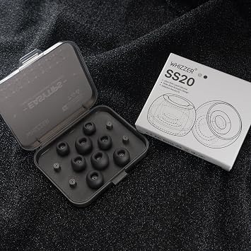 WHIZZER SS20 Wide-Bore Silicone Ear Tips for IEMs, Ultra-Soft Matte Finish Replacement Tips for Wired in-Ear Earphones, Includes Portable Storage Case 4 Pairs, XS/S/M/L Black