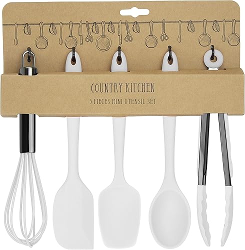 Miniatura 7 de Country Kitchen Juego de cinco utensilios de cocina de silicona rosa y plomizo