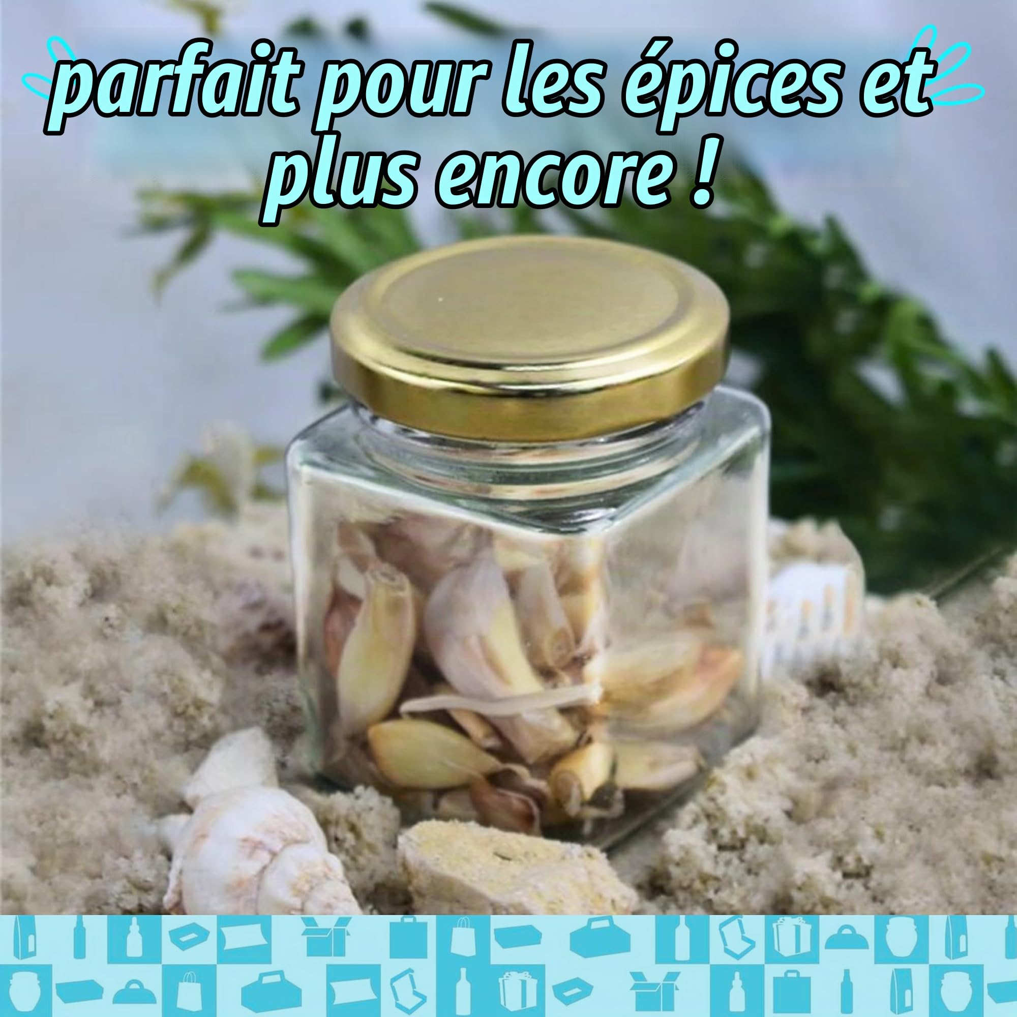 Espirito Rebelde Lot de 20 Pots en Verre Carrés 100 ml avec Couvercle Doré – Bocaux de Rangement pour Épices, Confiture et Yaourt | Cuisine Organisée