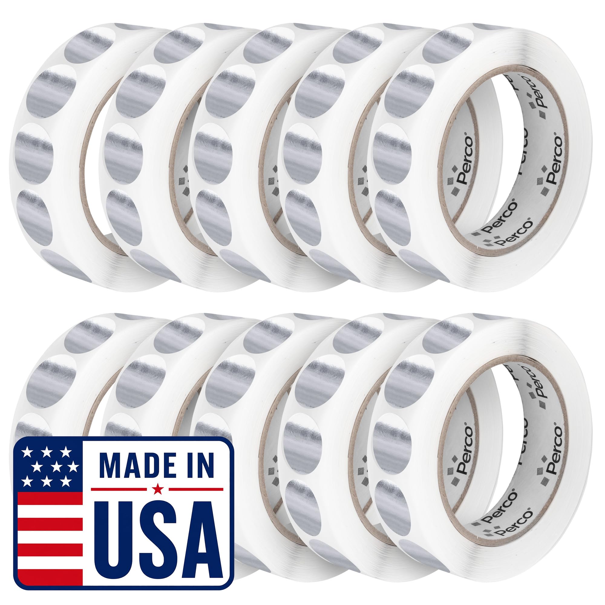 Perco Metallic Silver Perforated Round Circle Dot Sticker 1-Inch Labels — 10 Rolls, 10,000 Stickers - Asset Tags, Equipment Labels &amp; Modern Identification - Made in USA