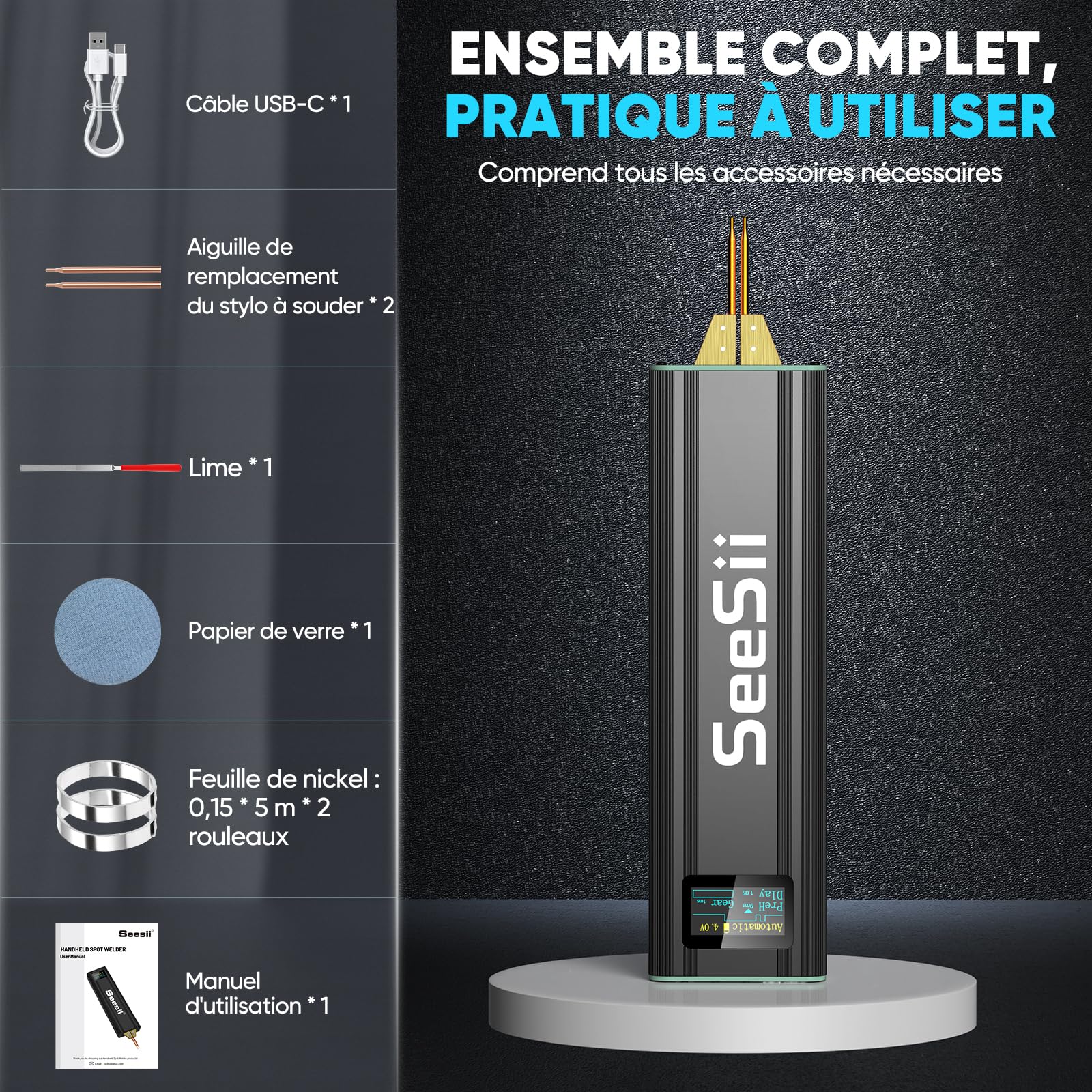 SEESII Soudeur par Points - Soudeuse par Points avec Batterie pour Feuilles de 0,1-0,2 mm Nickel, Fer, Acier Inoxydable (SE-209)