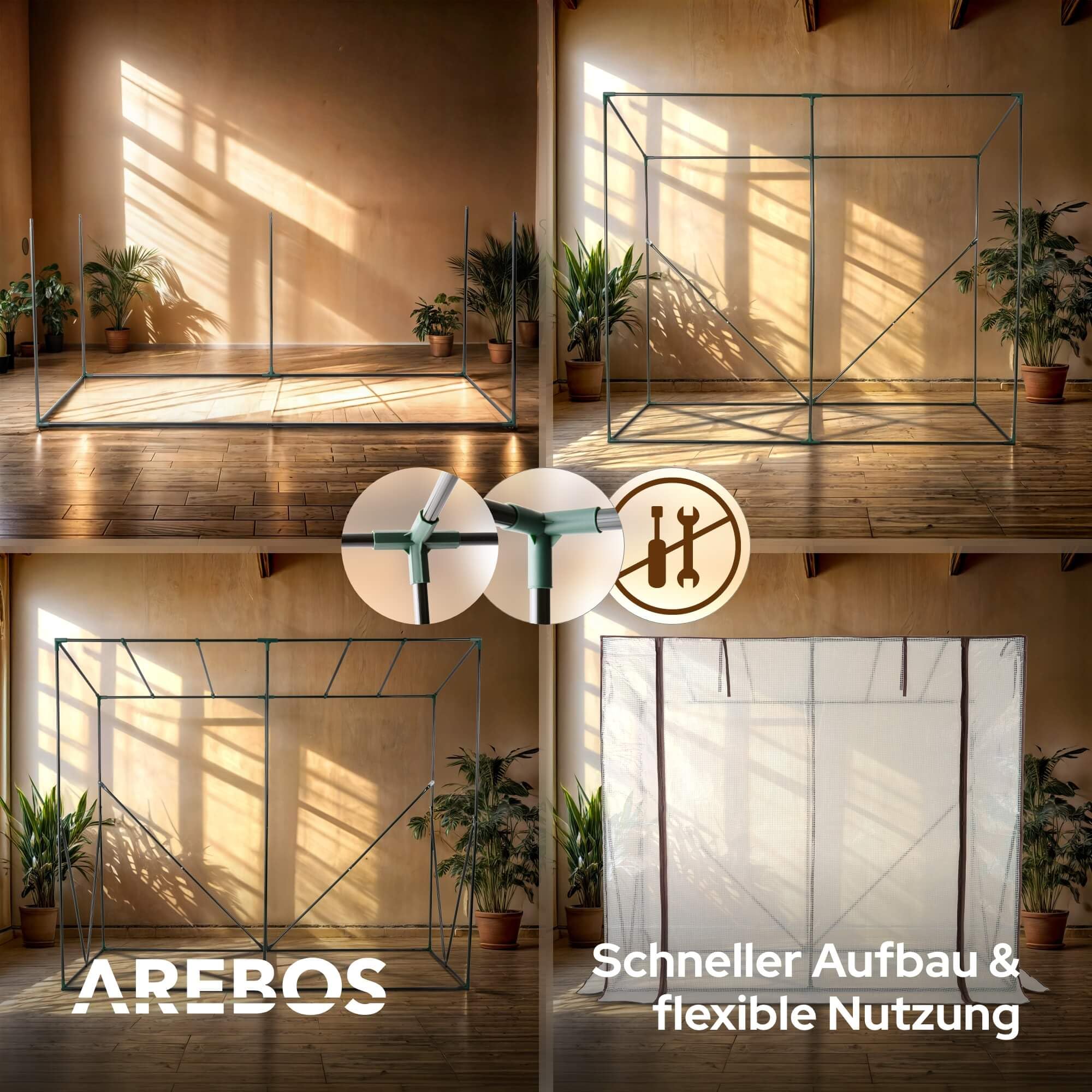 Arebos Tomatengewächshaus Foliengewächshaus | 200 x 77 x 170 cm | 2 Belüftungsfenster & Rolltür | Tomatenhaus Treibhaus groß | Tomatenzelt Gurken Garten Frühbeet