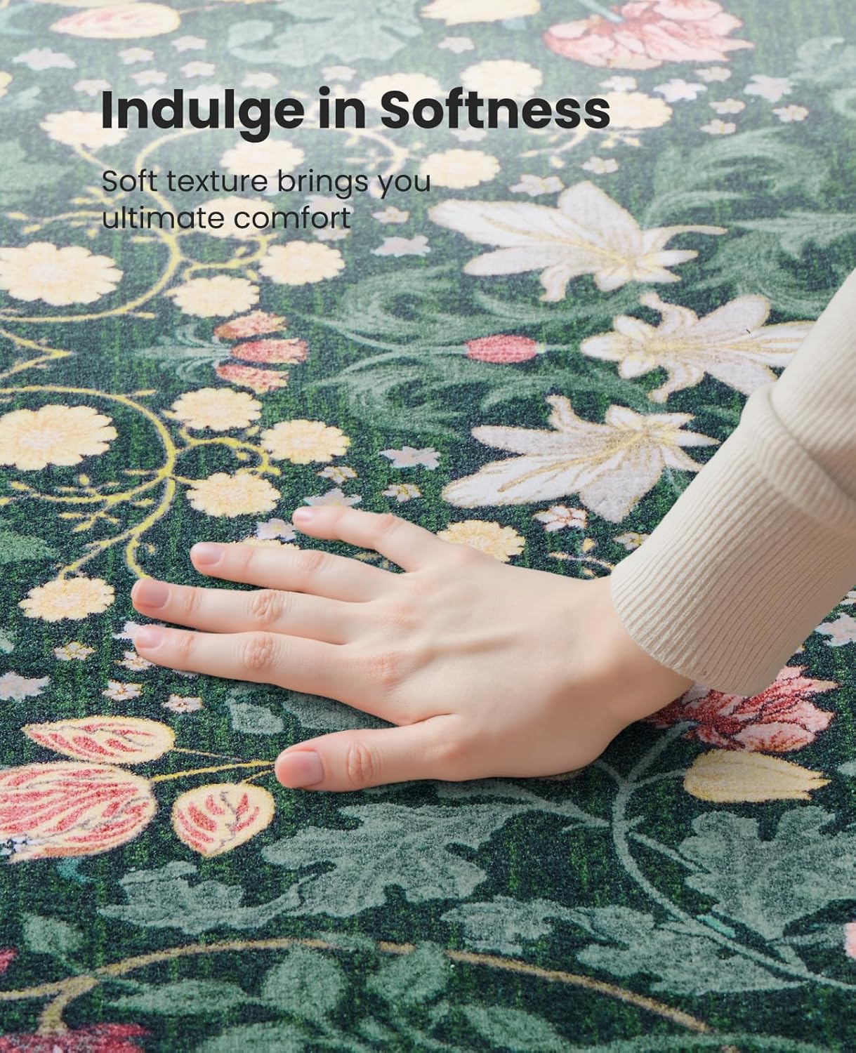 AMADA HOMEFURNISHING 8x10 Area Rugs for Living Room, Washable Non-Slip & Low-Profile Floral Large Area Rug with Durable Edge Binding, Soft Rugs for Living Room, Bedroom, Dining Room