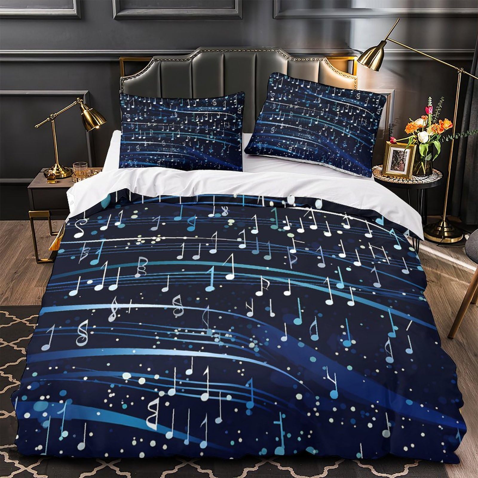 Drap de couette motif vague bleue lit enfant et ado parure musicale 3d
