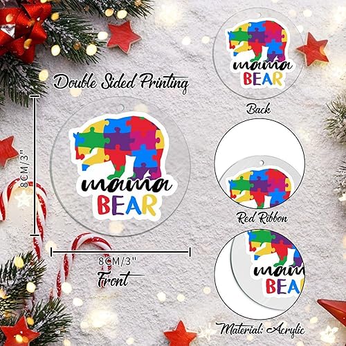 Miniatura 123 de Adorno de Navidad Mama Bear Novedad Acrílico Adornos de Navidad Mama Bear Autismo Rompecabezas Colorido Oso Navidad Colgante Ornamento Puzzle Piezas