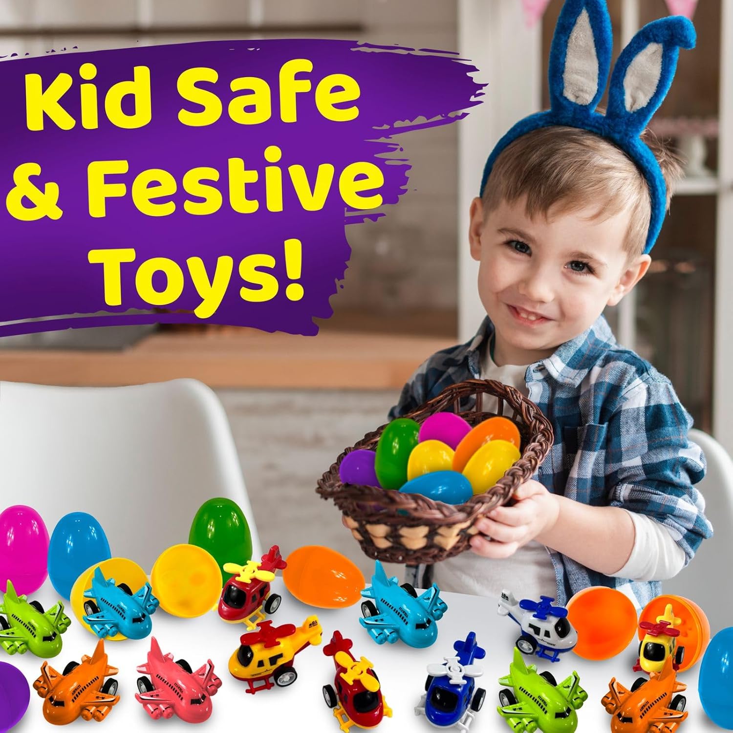 stargo 16 Pack Colorful Prefilled Easter Eggs bulk with toys - mini Aircraft, pull-back Helicopters & Airplanes. Plastic Easter Eggs Filled, Basket Fillers Egg Hunts, Party Favors, Boys Goodie Bags - Image 3