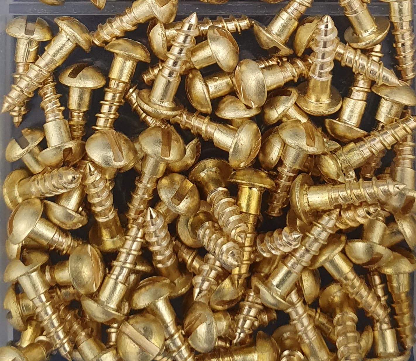 300 tlg. Set | Messing Holzschrauben Sortiment DIN 96 – Halbrundkopf Schlitz – Messing Blank – Dekorative Rundkopfschrauben in stabiler Box 2mm und 2,5mm Durchmesser