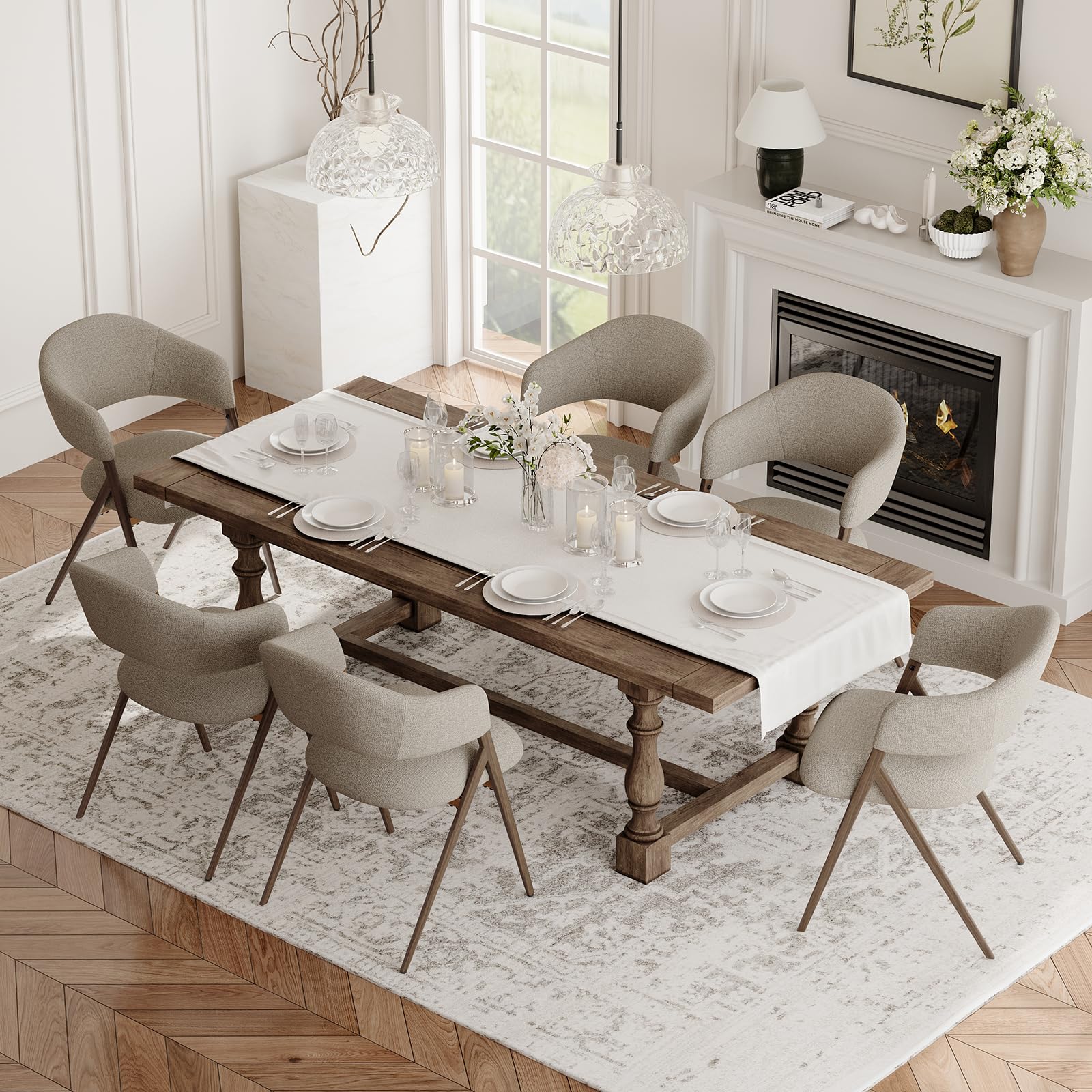 COLAMY Dining Chairs Set of 6, Mid Century Modern Dining Room Kitchen Dinner Chairs with Iron Legs, Open Back and Padded Seat, for Living Room/Bedroom