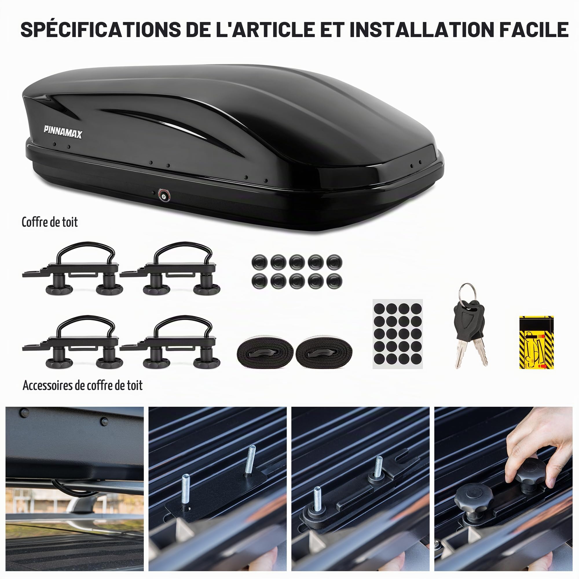 Coffre de toit verrouillable - 360 l - Ouverture des deux côtés - Coffre de toit étanche pour barres de toit, coffre de toit pour SUV, break, van (360 l)