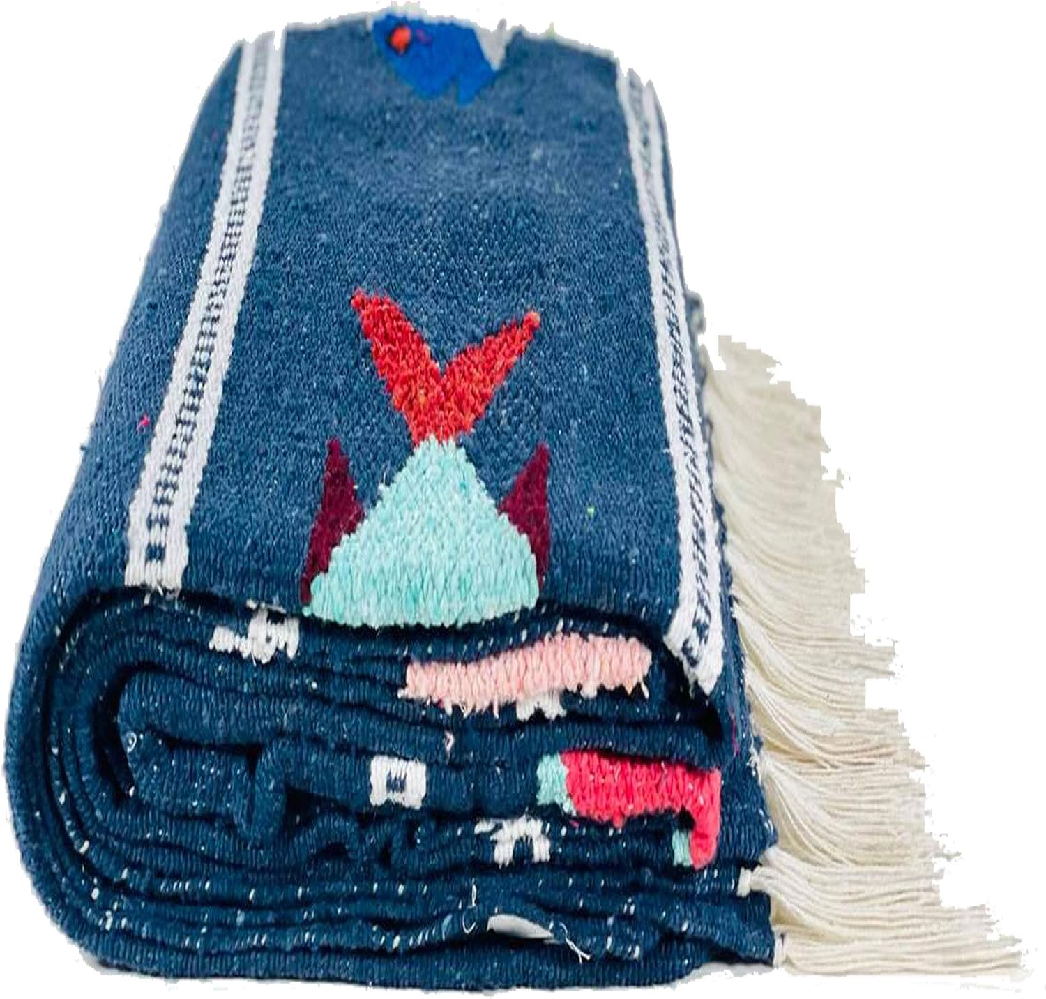 Serape Mexican Blanket, Yoga Mat, Camping Blanket, Beach Blanket, Picnic Blanket, Handmade Woven Throw Blanket, Home Decor, Car Blanket (Fish) (Navy Blue)