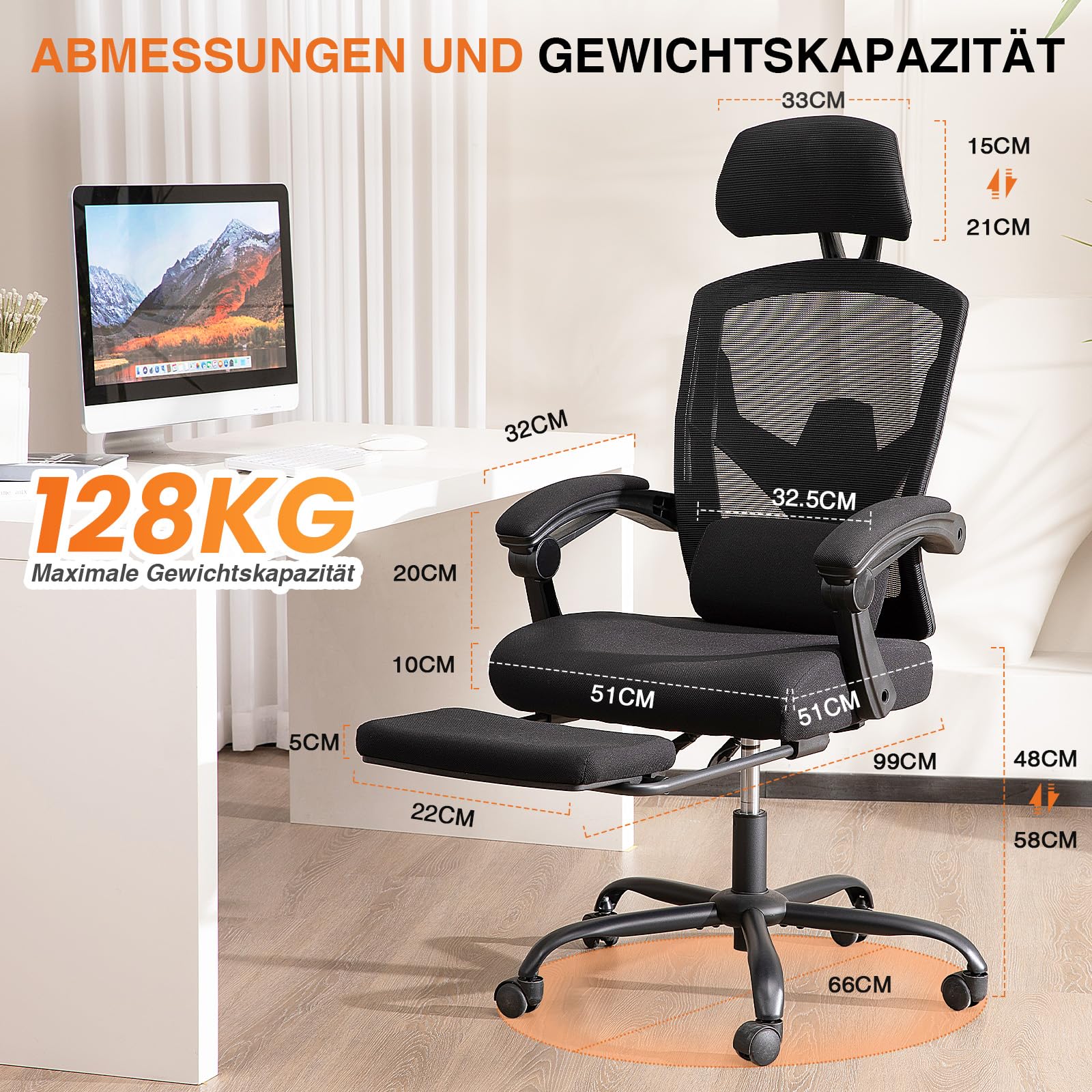 Sweetcrispy Büro-Computer-Schreibtisch Stuhl Gaming per Adulti, High Back Mesh Rolling Reclining Sedie con Ruote, Supporto Lombare, Braccia comode, Metallo, Nero, Standard