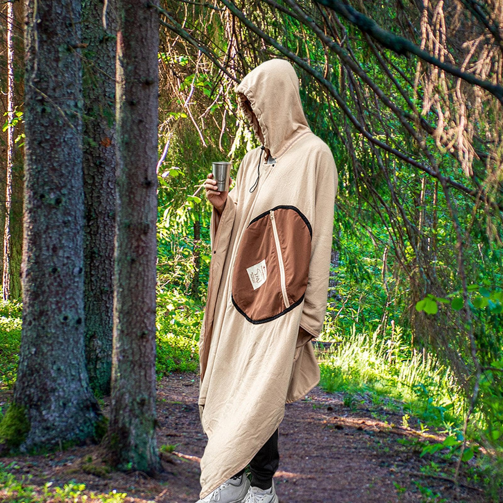 Survival Poncho, Fleece Camp Poncho, Schlafsack Poncho, Mehrzweckponcho mit Kapuze, Campingdecke, Winddicht Camping Poncho, Outdoor Camping Decke, Poncho Schlafsack, Camping Survival Gear