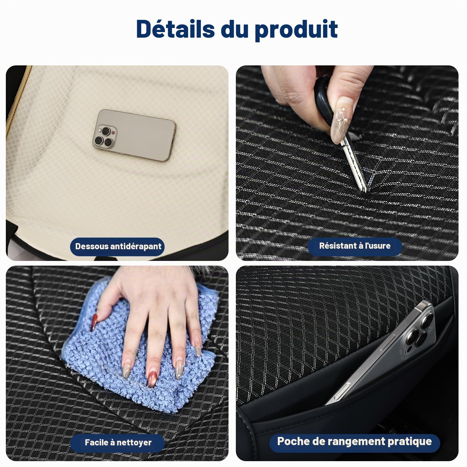 ZATOOTO Lot de 2 Housse de siège Auto Anti-Transpiration pour siège Avant – Design Patchwork – Simili-Cuir et Tissu Mesh – Antidérapante – avec Protection latérale et Poche de Rangement