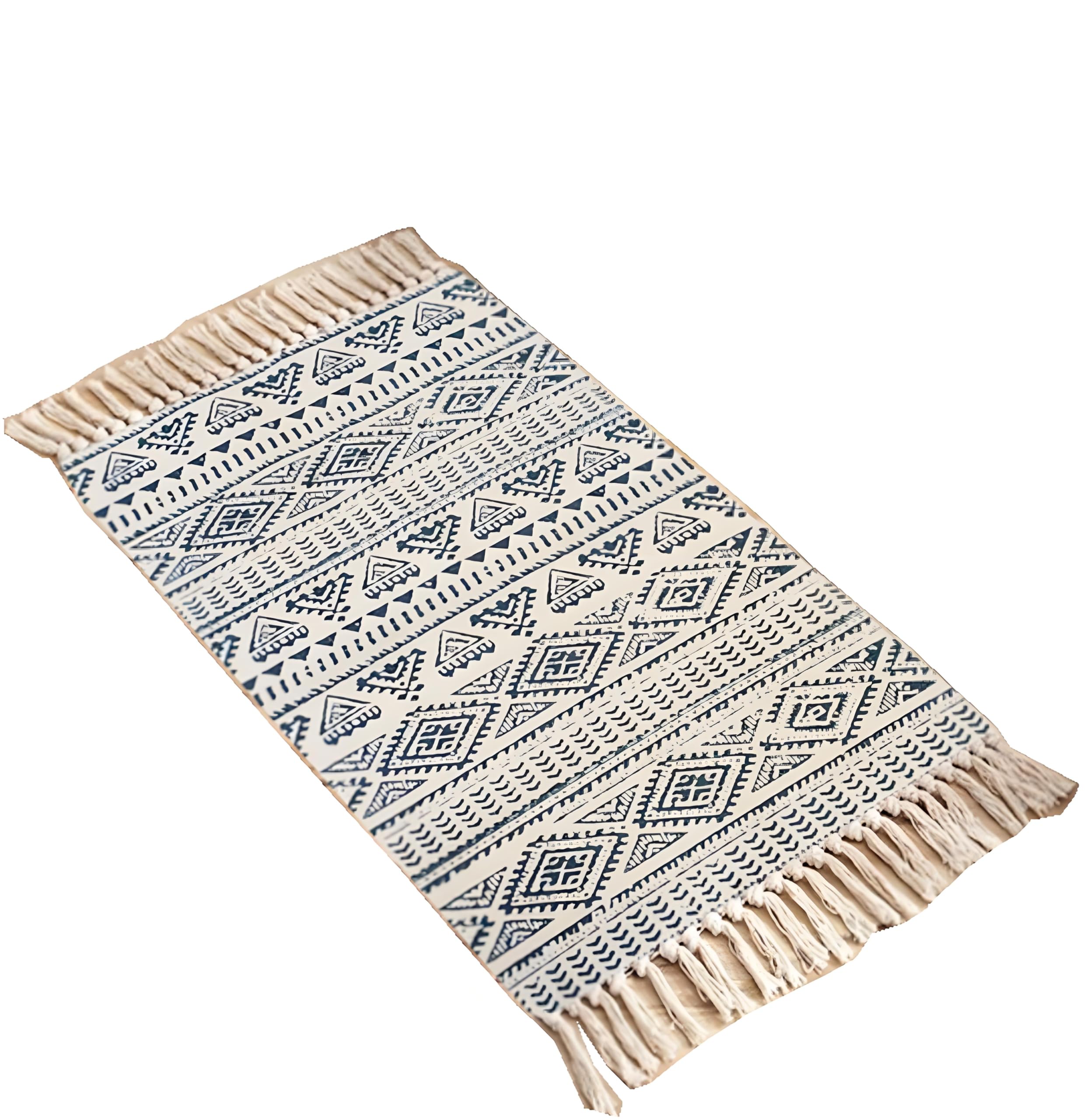 EmyZöilure Carpet,Vintage Cotton and Linen Area Rug,Hand Woven Print Tassels Throw Rugs Door Mat,Indoor White Area Rugs for Living Room, Dining Room, Bedroom