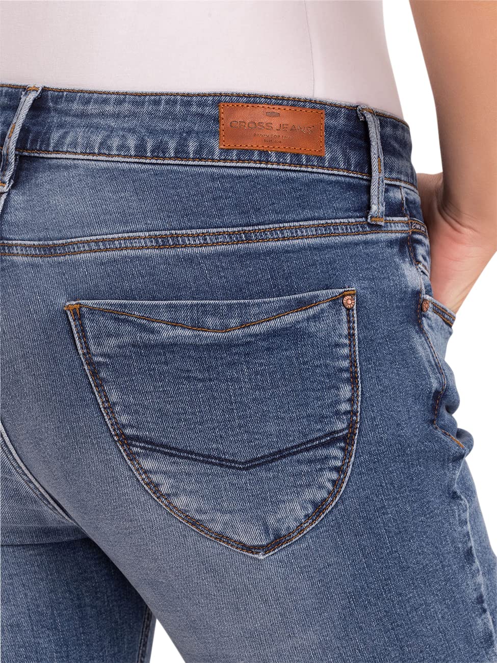 Cross Damskie jeansy Rose High Waist Straight Regular Fit, Mid Blue (061), 31W / 36L