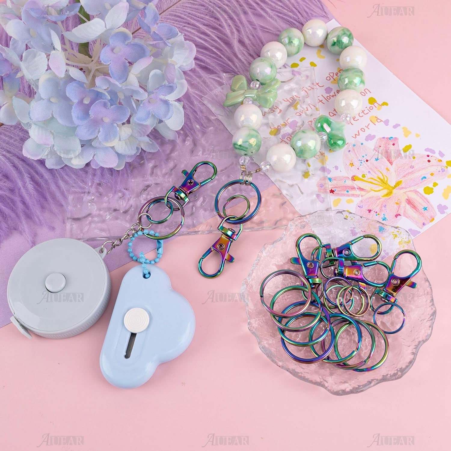 AUEAR, 60 Pack Rainbow Lobster Claw Swivel Clasps Metal Snap Hooks Trigger Lanyard Clasp Clips Hook for Keychain Jewelry DIY Crafts Purse Bag Making 1.38 inch - Image 6