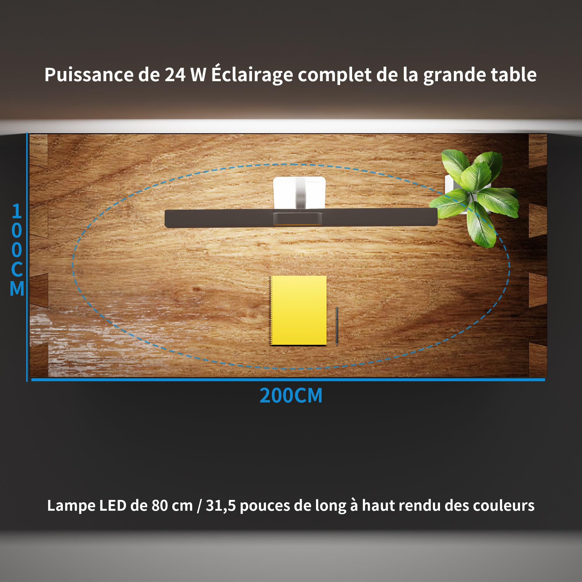 Lampe de Bureau LED 24W Puissante,80CM à Intensité Variable Lumiere Bureau Avec Socle et Fixation par Pince,Blanc Desk Lamp à Col de Cygne Flexible,Idéale pour le Lecture et Les études
