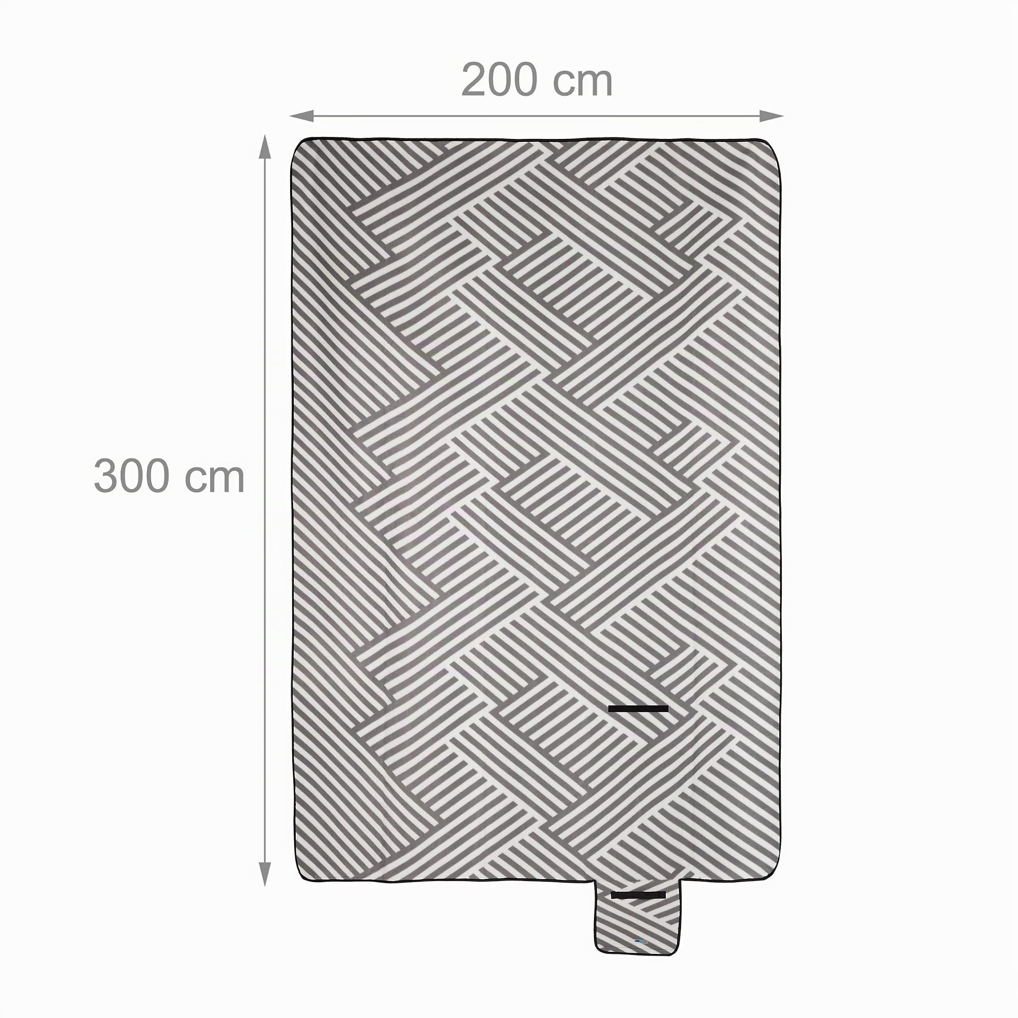Relaxdays Coperta da Picnic XXL, 200 x 300 cm, Plaid Impermeabile da Spiaggia, Isolante, Telo con Manico, Grigio/Bianco
