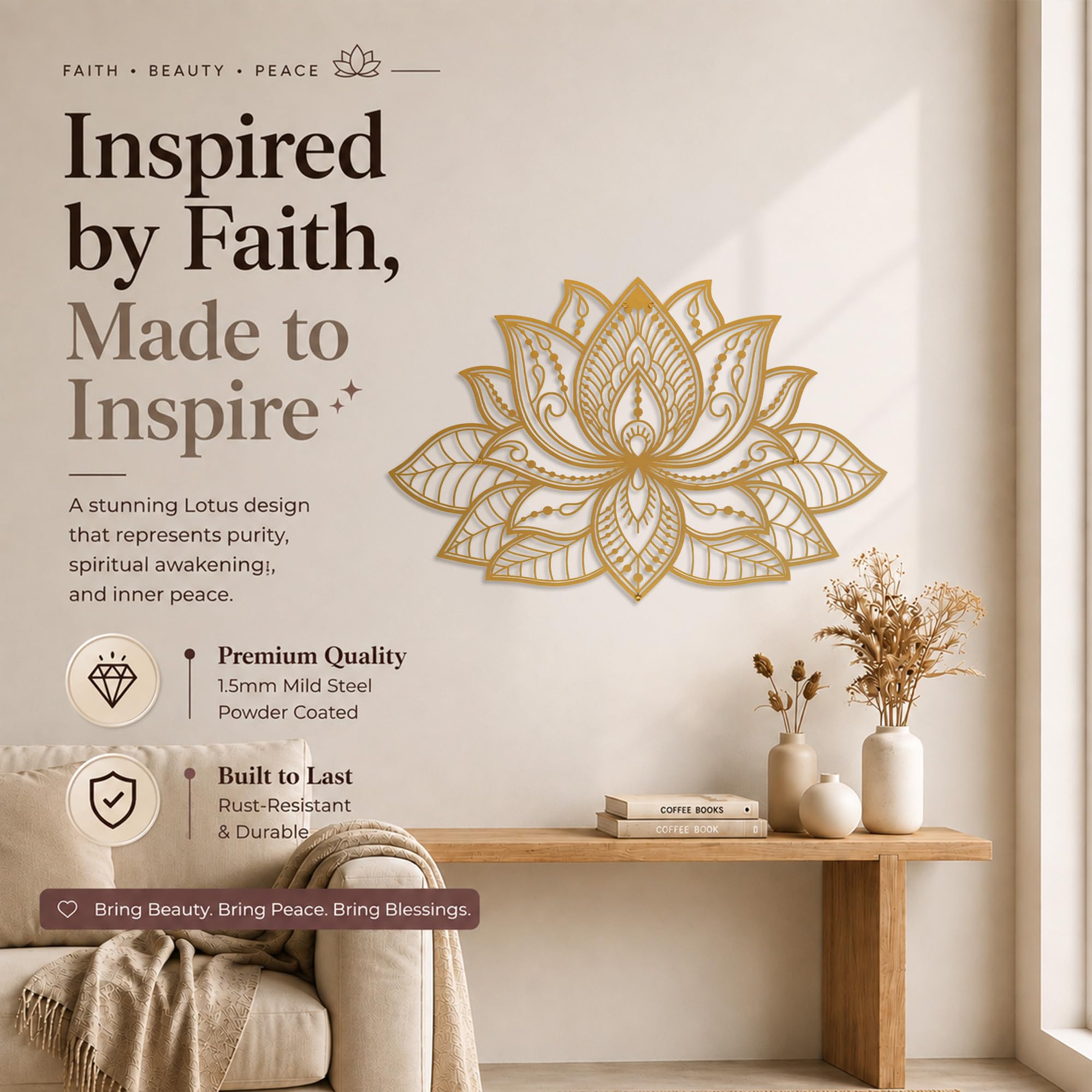 Mandala Wall Decor - Lotus Flower Metal Art -2