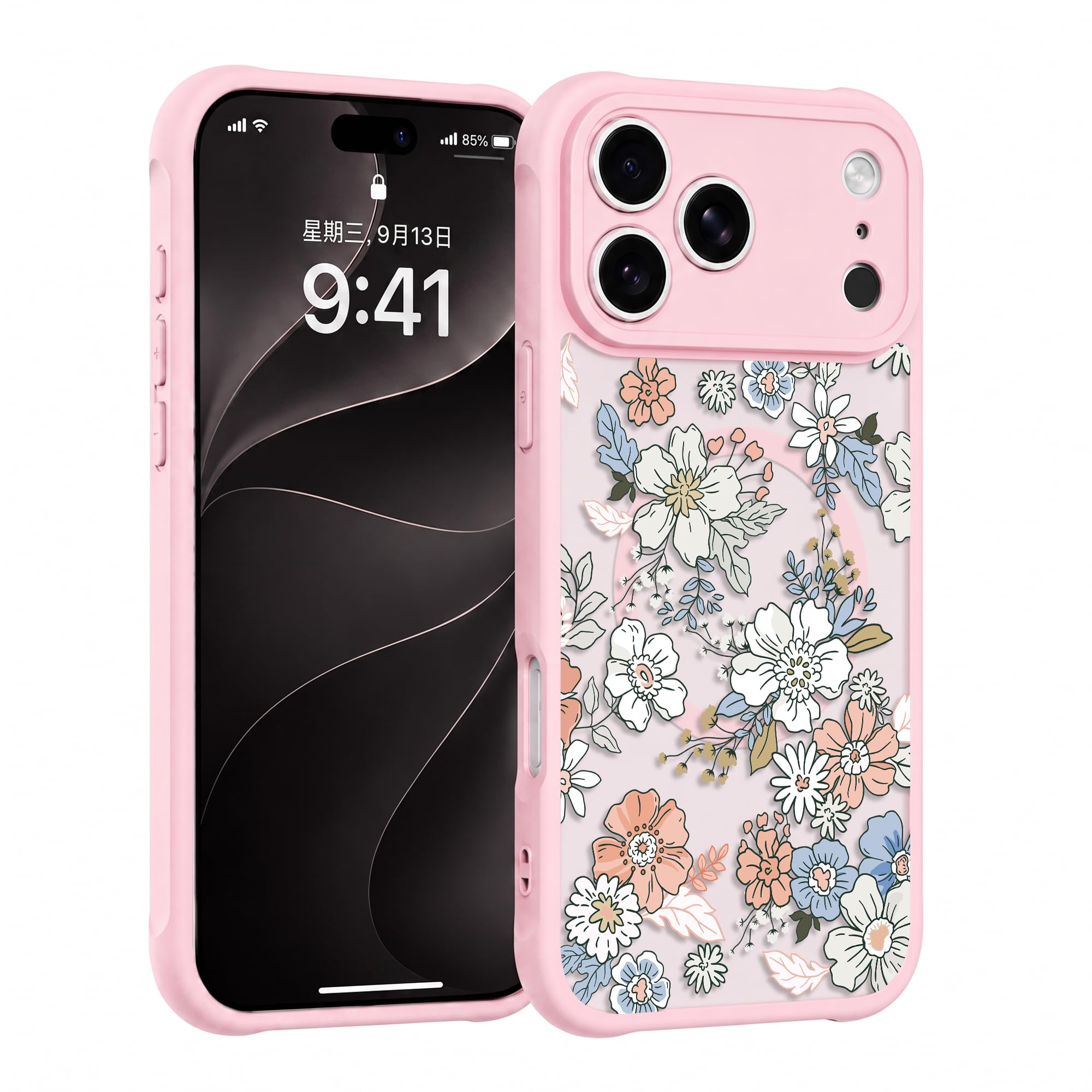 Coque esthétique rose pour iPhone 12 Pro Max, jolie fleur