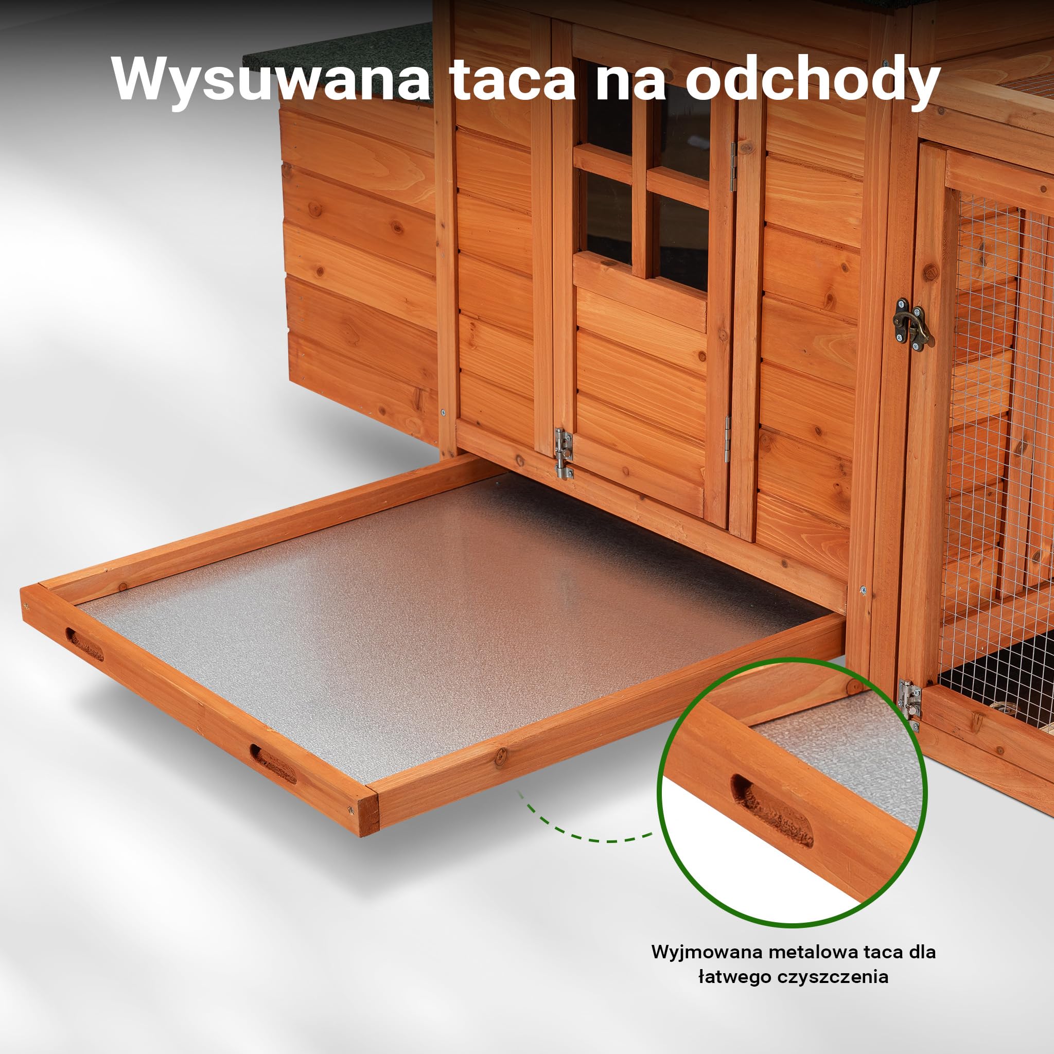 Domek dla gryzoni Wiltec 1950 x 635 x 1200 mm, klatka dla królików z drewna świerkowego, z dachem bitumicznym, klatka dla kurczaków z budką lęgową, zagroda dla małych zwierząt na wolnym wybiegu