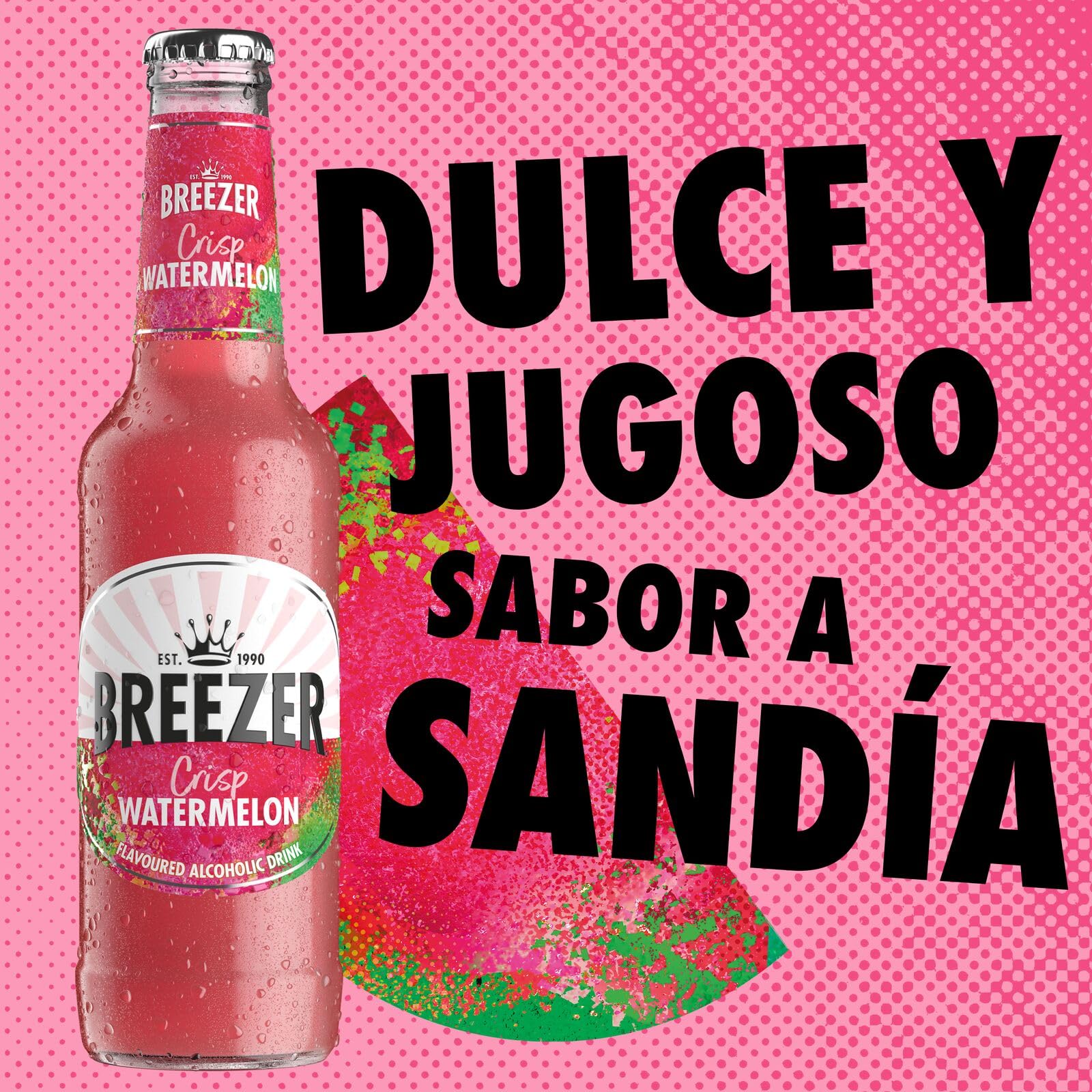 BREEZER Crisp Watermelon Bebidas Alcohólicas con Sabor a Sandía, 4% Vol., 27,5 cl / 275 ml (Pack de 24), Alcohol Premezclado Listo para Beber