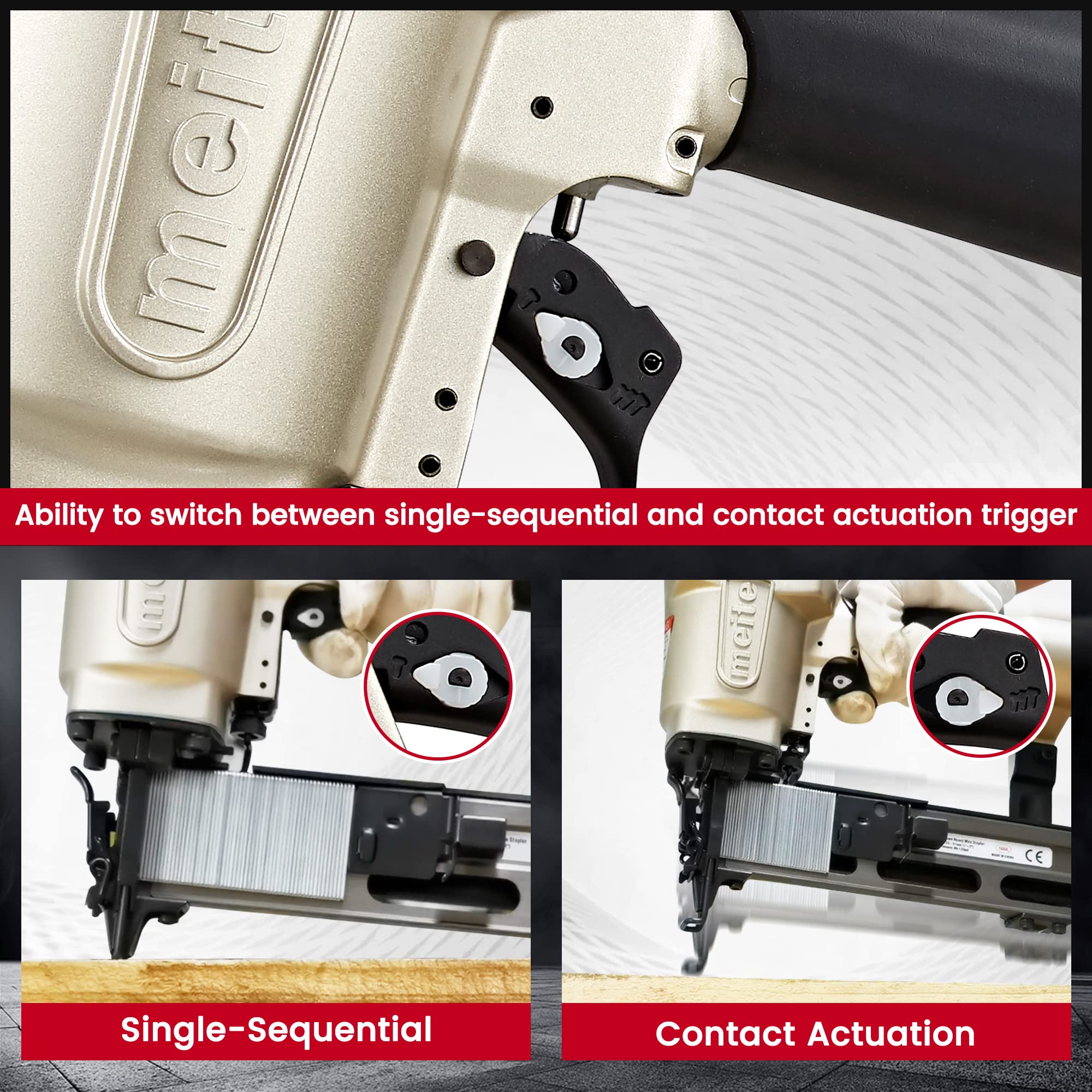 meite N851-H Air Heavy Duty Framing Stapler, Pneumatic Upholstery Stapler, Uses Type 14/25-50 mm Upholstery Staples - Image 4