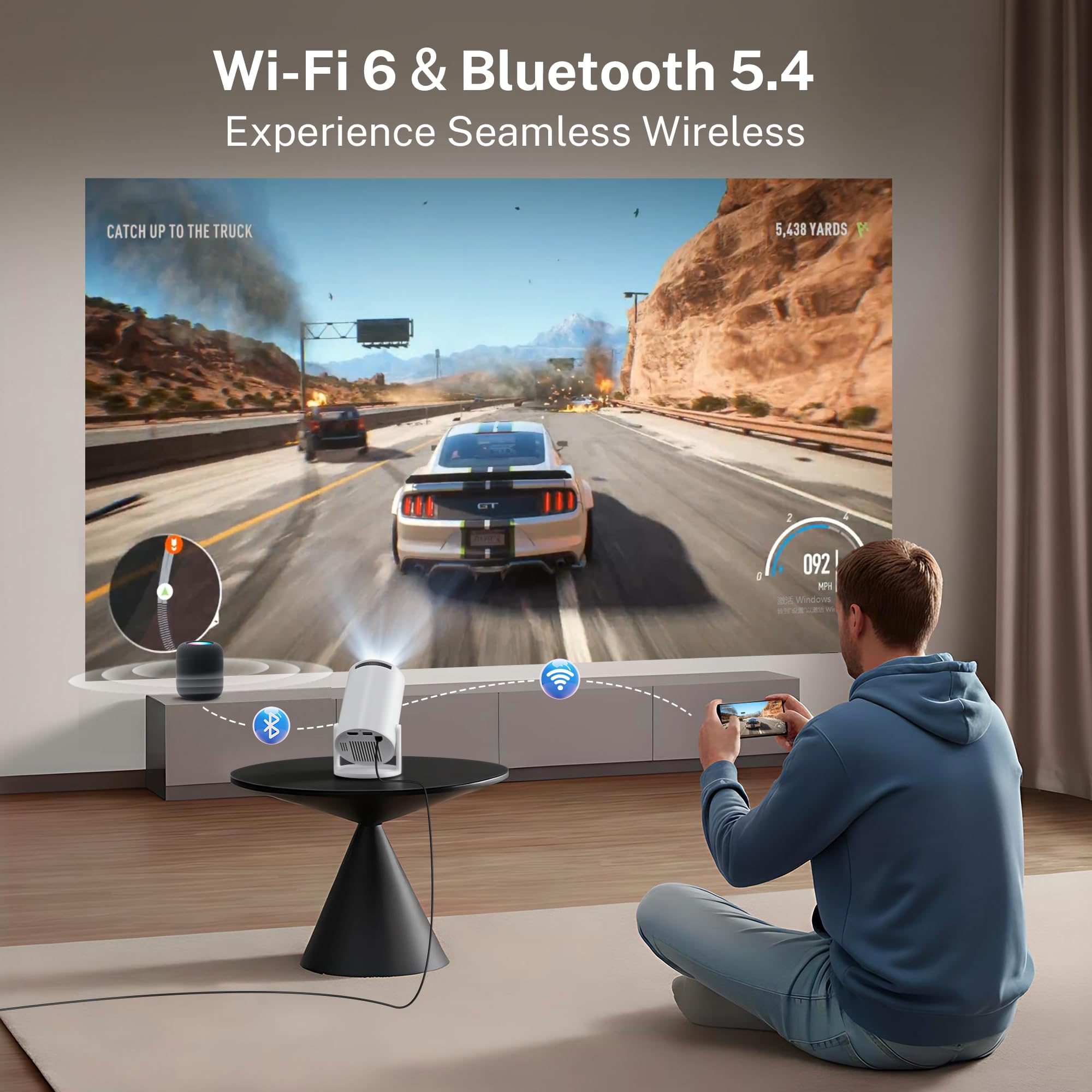 Mini Beamer 4K-Unterstützung, Android 14, WiFi&Bluetooth HY300pro+