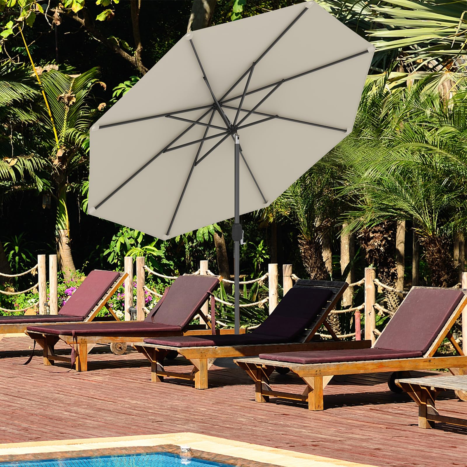 Giantex 9ft Patio Umbrella Outdoor, Market Table Umbrella w/Push Button Tilt and Crank, 180G Polyester Fabric and Sturdy Ribs, Sun Canopy Umbrellas for Patio Garden Beach Deck Pool : Patio