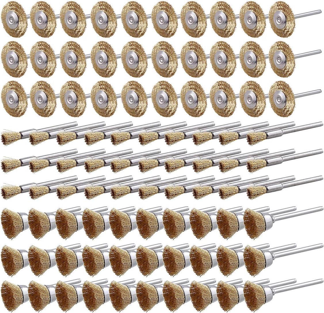 Rocaris 90 Pcs Wire Brushes Set, Brass Wire Wheels Pen Brushes Set Kit Accessories for Rotary Tool