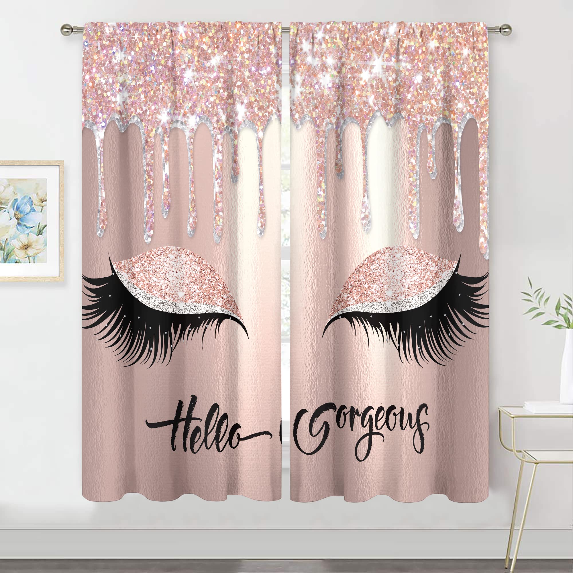 Meshelly Hello Gorgeous Unicorn Eyelash Curtains 42 W X 63
