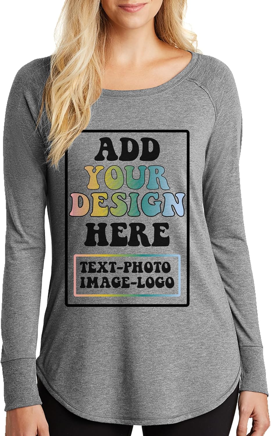 TEEAMORE Women Custom Shirts Long Sleeve T Shirts Personalized Tunic Tops 2-Side Add Text/Photo/Image/Logo