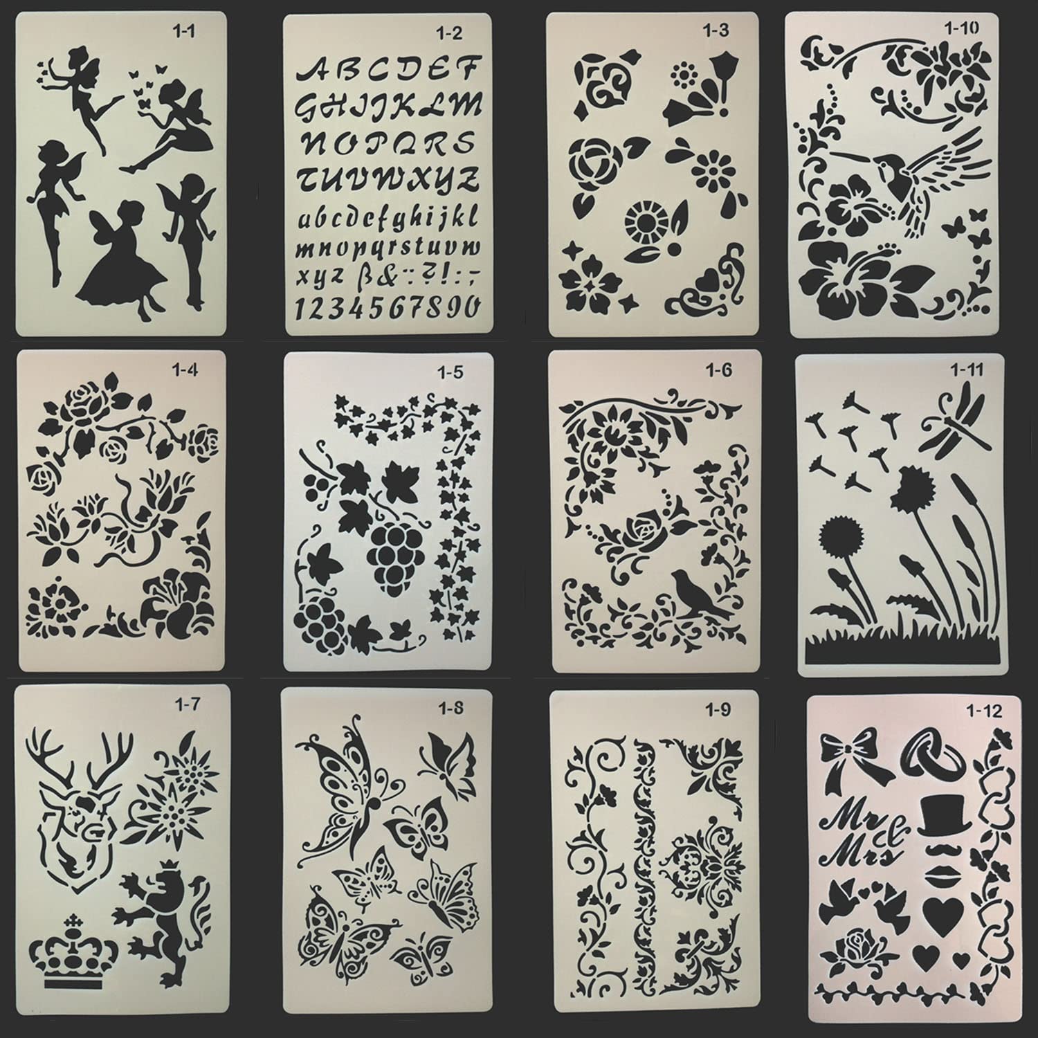 Pochoirs de peinture RANY 12 en 1 pour dessin et scrapbooking