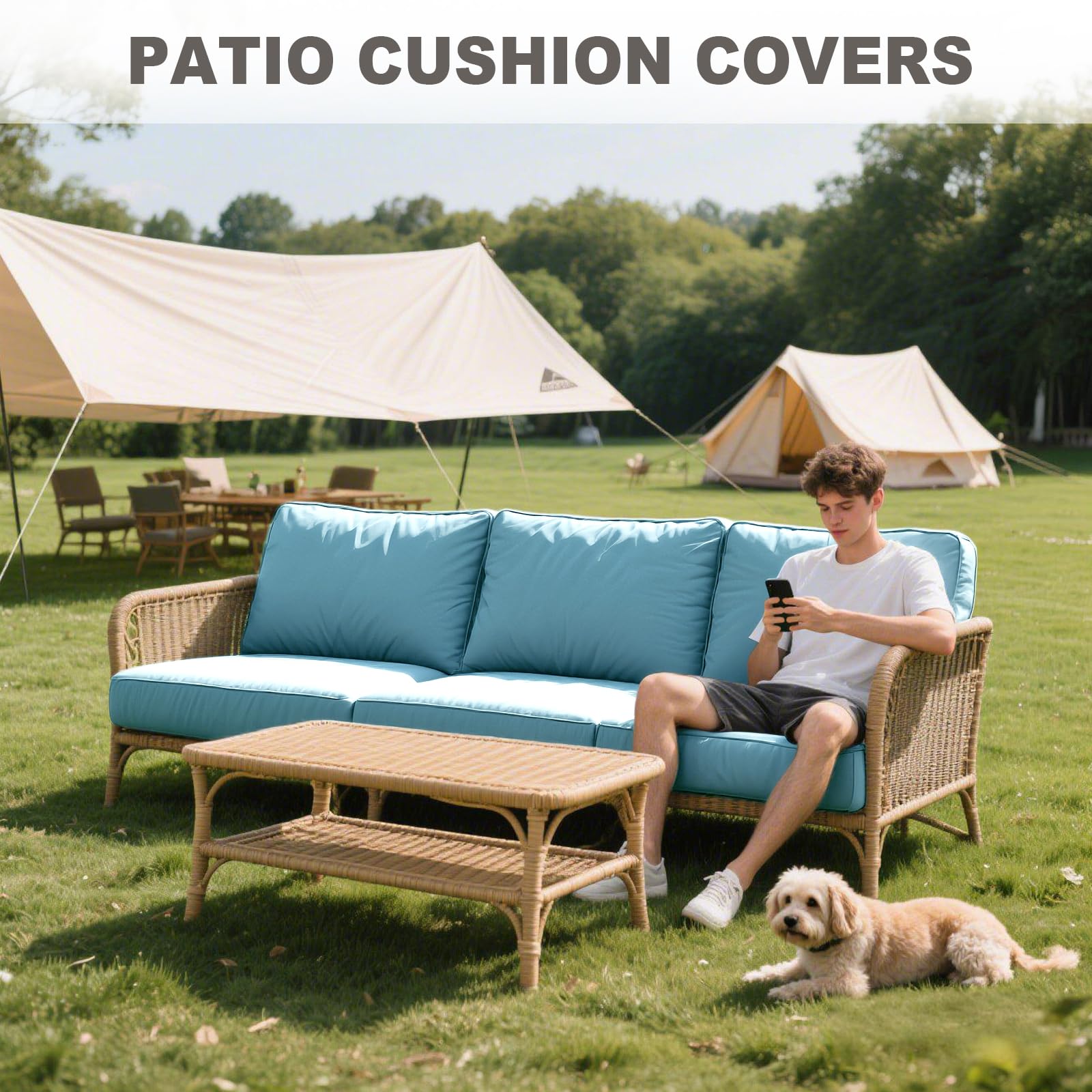 Housse De Coussin De Canapé Extérieur Imperméable 1 Pièce, Housse Assise avec Fermeture Éclair, pour Chaise De Jardin Terrasse Salon (Bleu Clair,65x65x10 cm)
