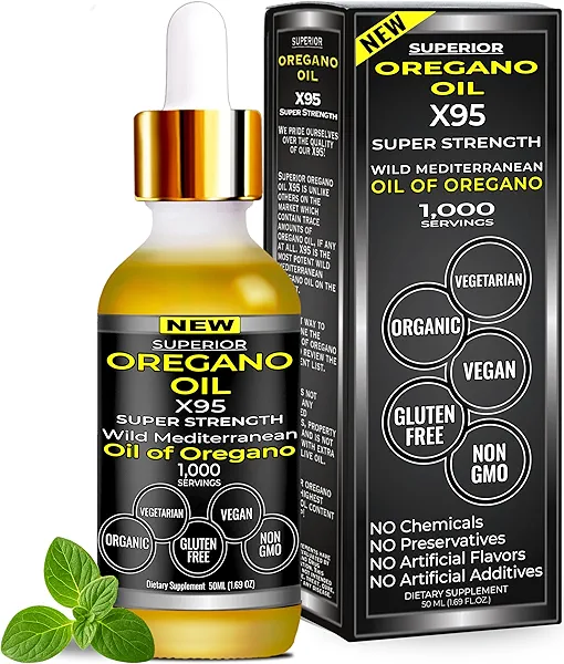 Organic Oregano Oil Drops - 1,000 Servings, 12 Month Supply, Wild Oil of Oregano 9X Carvacrol, Immune & Digestive Support, Non-GMO, Food Grade Herbal Supplement, Alternative to oil of Oregano Tincture