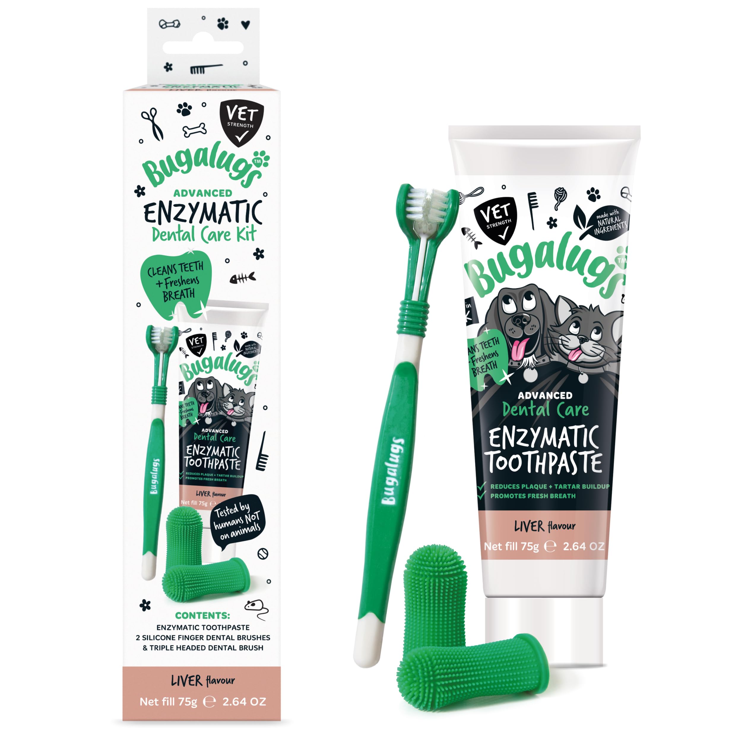 Bugalugs Dog and Cat Toothbrush and Paste Kit - Teeth Cleaning and Breath Freshener