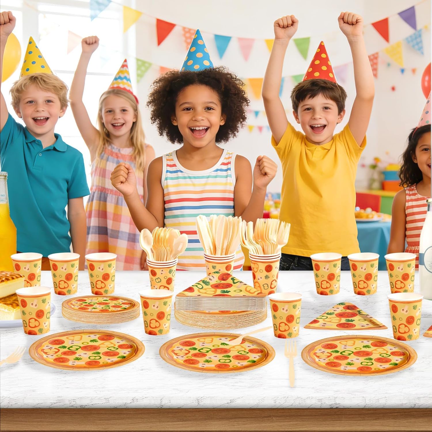 350Pcs Pizza Party Decorations Italy Pizza Night Birthday Plates and Napkins Cups Forks Pizza Slice Slice Baby Shower Tableware Sets for Kids Horror Video Game Spooky Bear Birthday Supplies Serves 50