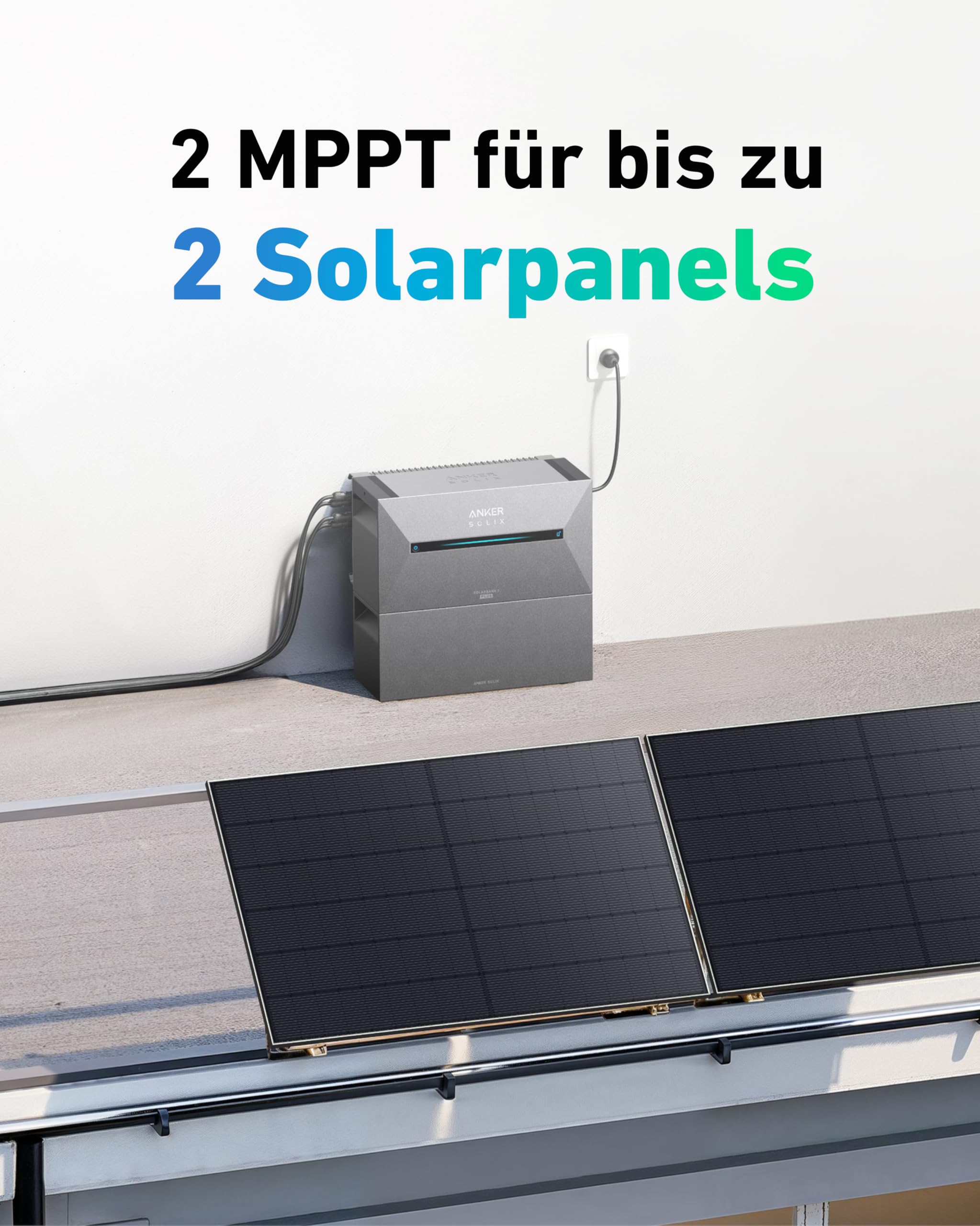 Anker SOLIX Balkonkraftwerk mit Speicher (1000W | 1600Wh), Solarbank 2 Plus 2 MPPT für bis zu 2 Solarpanels, 1600Wh Speicher für Balkonkraftwerk, 2x 500W Topcon Solarpanel, Halterungen,9,6kWh