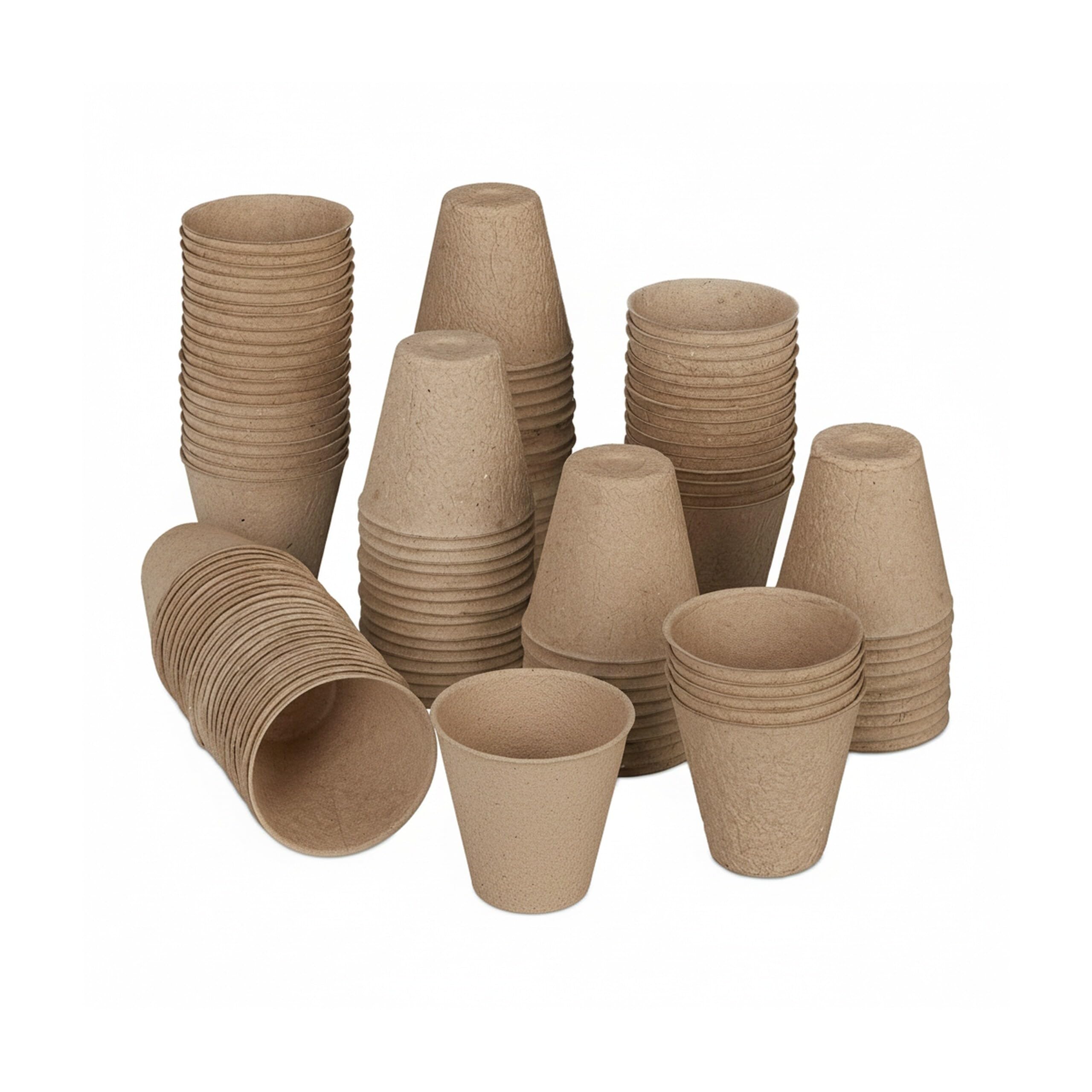 relaxdays Godets semis Lot de 120, Cellulose, H x D 7,5 x 8 cm, Pots de Jardinage Ronds, Petit, Nature
