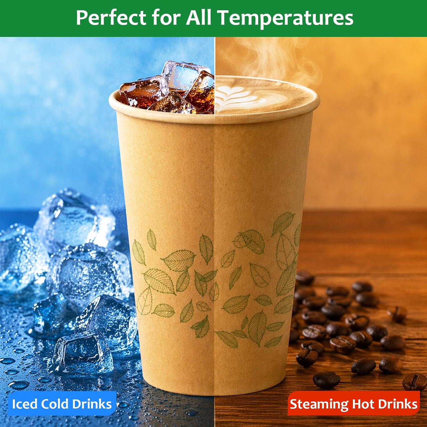 12oz 100 Count Compostable Paper Cups, BPI Certified Plant-Based Biodegradable Disposable Coffee Cups with PLA Lining, Perfect for Hot & Cold Drinks, Coffee, Party, Office & Daily Use