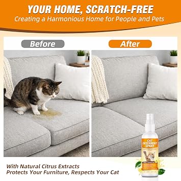 Cat Repellent Spray 150ml, Cat Deterrent Spray Indoor to Protect Furniture, Sofas & Curtains from Scratching, Chewing and Marking, Pet-Safe & Non-Staining