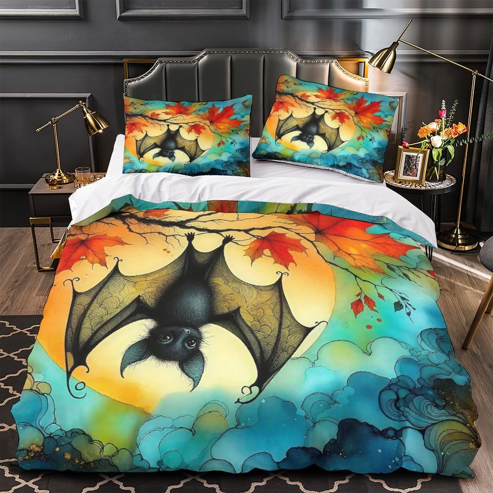 Chauve-souris housse de couette lune en microfibre douce anti-glissement