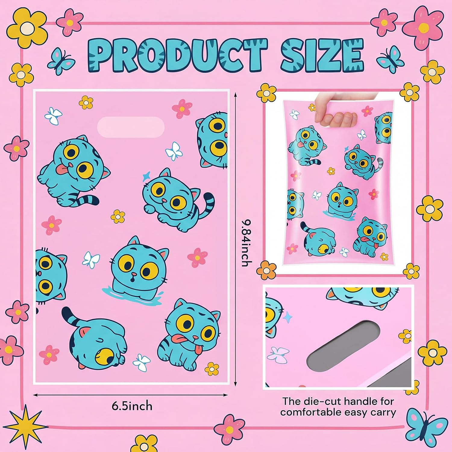 Eccliy 30 Pcs Kpop Goodie Bags Blue Cat Party Favors Bags with Handles image 3