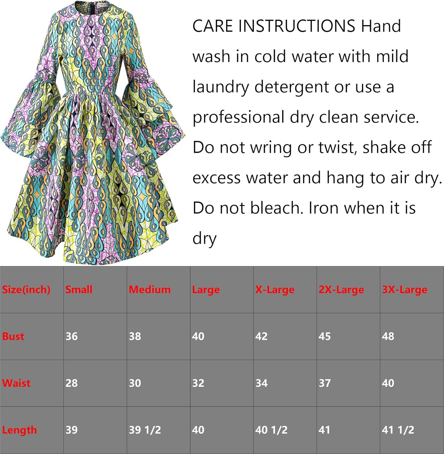 Women's African Ruffle Long Sleeve Dress Ankara Print Maxi Dresses - Image 7
